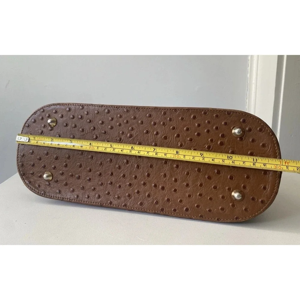 Vintage Due Fratelli Genuine Ostrich Purse Chestnut Brown Dome Shoulder Bag